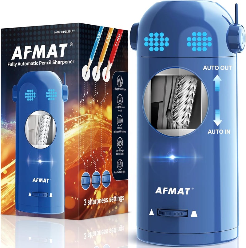 AFMAT Electric Colored Pencil Sharpener, Fully Automatic Pencil Sharpeners for 7-11.5mm Pencils, Robot Pencil Sharpener for Kids Auto in & Out, Rechargeable Hands-Free with Dotted Eyes, PSX5ET - Image 1